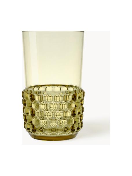 Vasos con relieves Jellies, 4 uds., Plástico, Verde oliva, Ø 9 x Al 15 cm, 600 ml