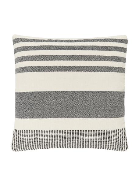 Gestreepte kussenhoes Lines van gerecycled polyester, 100% gerecycled polyester, GRS-gecertificeerd, Zwart, wit, B 45 x L 45 cm
