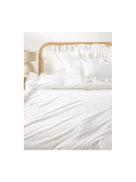 Gewaschener Baumwoll-Bettdeckenbezug Louane mit Rüschen, Webart: Perkal Fadendichte 200 TC, Weiß, B 135 x L 200 cm