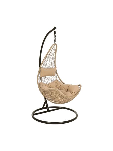Hangstoel Amirantes met metalen frame, Frame: gepoedercoat aluminium, Zitvlak: kunstvlechtwerk, Beige, zwart, B 74 x H 127 cm