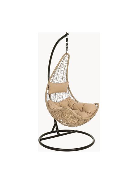 Hangstoel Amirantes met metalen frame, Frame: gepoedercoat aluminium, Zitvlak: kunstvlechtwerk, Beige, zwart, B 74 x H 127 cm