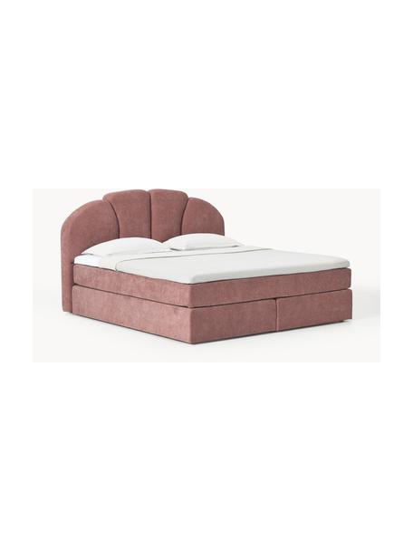 Cama continental Romia, Tapizado: 100% poliéster Alta resis, Patas: madera de abedul maciza E, Tejido malva, An 200 x L 200 cm, dureza H2