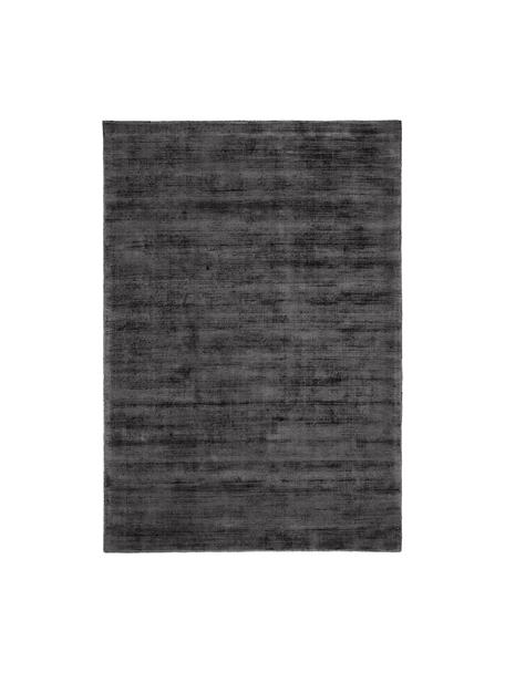 Handgeweven viscose vloerkleed Jane in antraciet-zwart, Onderzijde: 100% katoen, Zwart, B 80 x L 150 cm (maat XS)