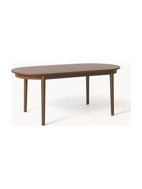 Uitschuifbare eettafel Calary, Tafelblad: spaanplaat, berkenmultipl, Poten: eikenhout, Hout, donkerbruin gelakt, B 180/230 x D 92 cm
