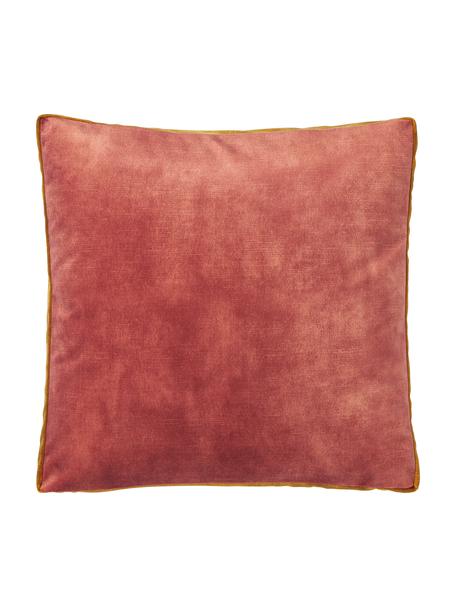 Cuscino a forma di scatola in velluto con bordo laterale Tia, Rivestimento: 100% poliestere (velluto), Velluto corallo, Larg. 40 x Lung. 40 cm