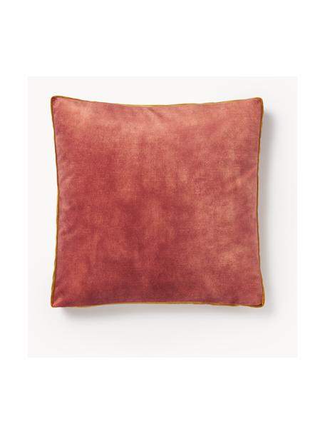 Coussin en velours avec passepoil Tia, Velours corail, larg. 40 x long. 40 cm