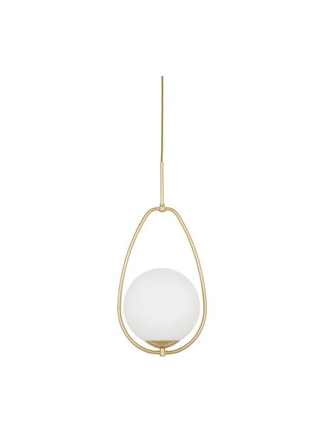 Kleine hanglamp Avalon van opaalglas, Lampenkap: glas, Baldakijn: gelakt metaal, Wit, goudkleurig, Ø 23 x H 51 cm