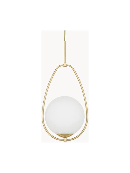 Lampada a sospensione in vetro opale Avalon, Paralume: vetro, Struttura: metallo verniciato, Baldacchino: metallo verniciato, Bianco, dorato, Ø 39 x Alt. 52 cm