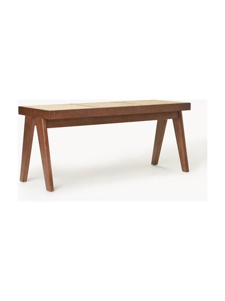 Banc en cannage Sissi, Bois de chêne foncé, cannage beige clair, larg. 110 x haut. 48 cm