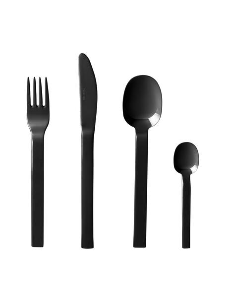 Cubertería de acero inoxidable pulido Kimana, 4 comensales (16 pzas.), Negro, Set de diferentes tamaños