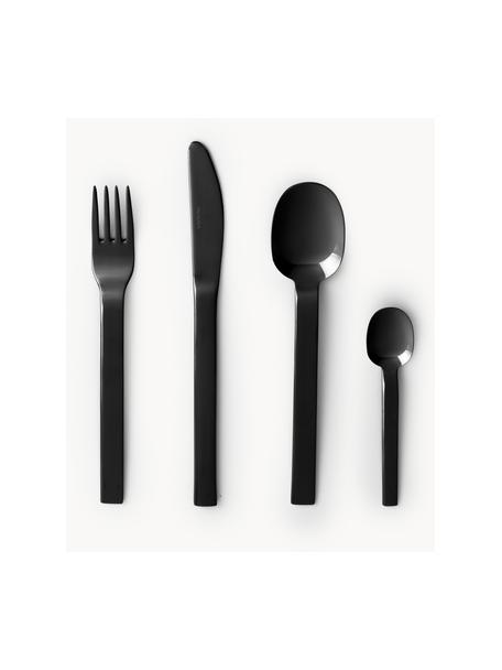 Cubertería de acero inoxidable pulido Kimana, 4 comensales (16 pzas.), Negro, Set de diferentes tamaños