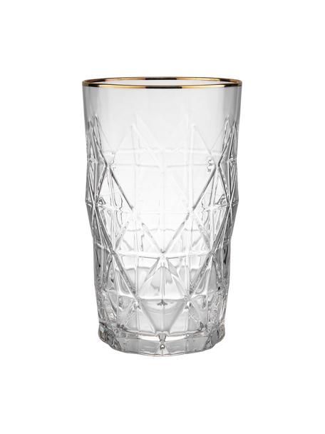 Bicchiere da long drink eleganti con motivo strutturato Upscale 6 pz, Vetro, Trasparente con bordo oro, Ø 8 x Alt. 14 cm, 460 ml