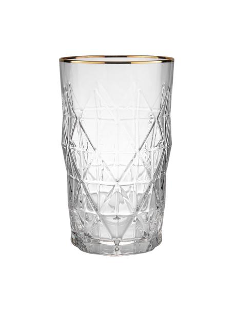 Longdrinkglazen Upscale met structuurpatroon, 6 stuks, Glas, Transparant met goudkleurige rand, Ø 8 x H 14 cm, 460 ml
