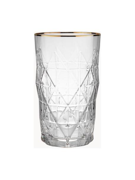 Longdrinkgläser Upscale mit Strukturmuster, 6 Stück, Glas, Transparent mit Goldrand, Ø 8 x H 14 cm, 460 ml