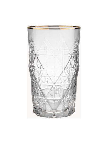 Vasos highball con relieves Upscale, 6 uds., Vidrio, Transparente con borde dorado, Ø 8 x Al 14 cm, 460 ml