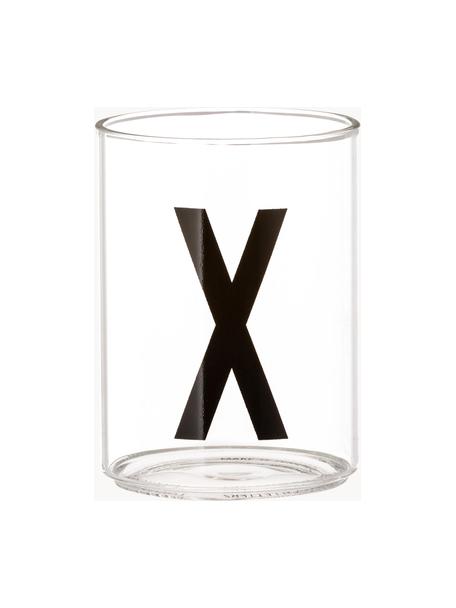 Dizajnový pohár na vodu s písmenami Personal (varianty od A po Z), Borosilikátové sklo, Priehľadná, čierna, Pohár na vodu X, 300 ml