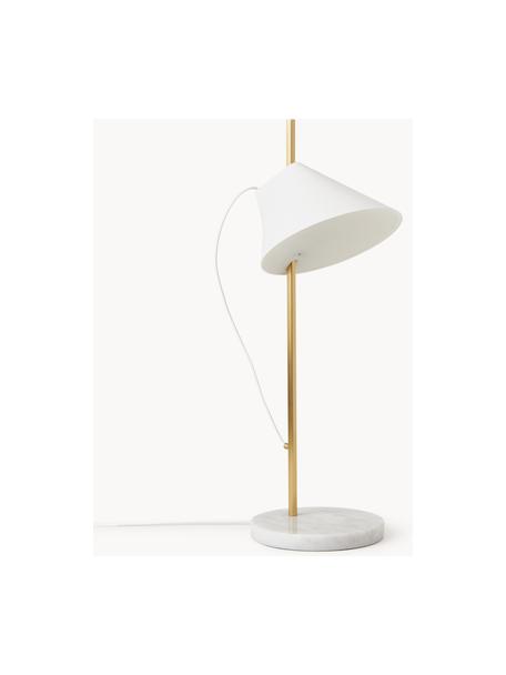 Veľká stmievateľná stolová LED lampa Yuh, Biela, mramorovaná, mosadzná, Ø 20 x V 61 cm