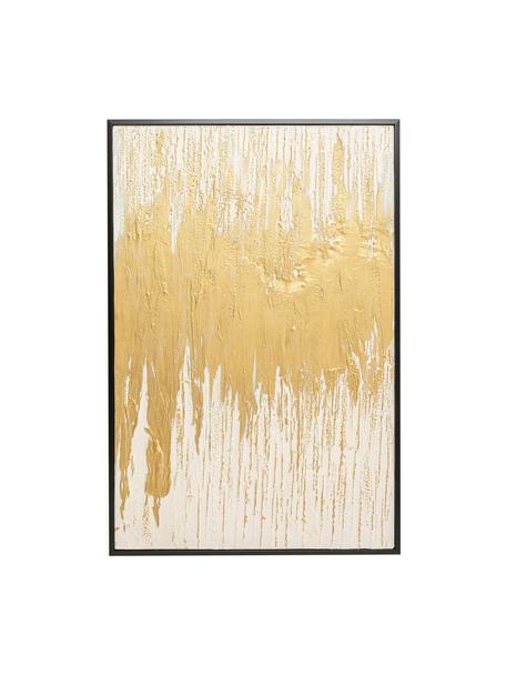 Handbeschilderde canvasdoek Abstract, Frame: dennenhout, Goudkleurig, zwart, B 80 x H 120 cm