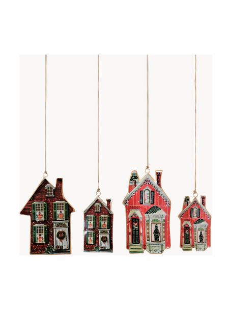 Aornos navideños Houses, 4 uds., Metal, Marrón, rojo, Set de diferentes tamaños