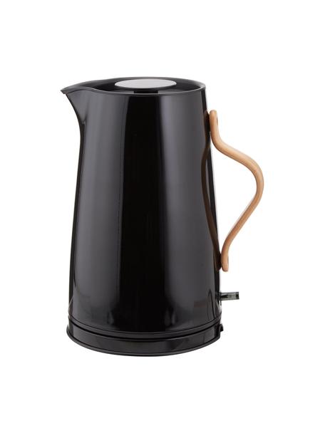 Wasserkocher Emma glänzend, Korpus: Edelstahl, Beschichtung: Emaille, Griff: Buchenholz, Schwarz, glänzend, 1.2 L
