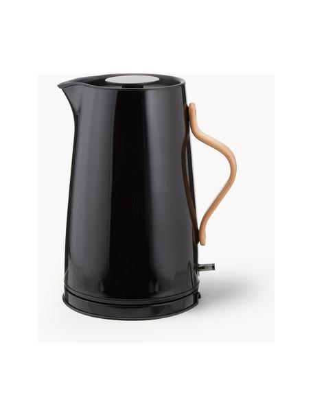 Bollitore elettrico Emma 1,2 L, Rivestimento: smalto, Manico: legno di faggio, Nero lucido, 1,2 L