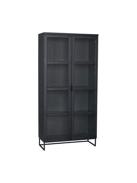 Witryna z ramą z drewna dębowego Everett, Korpus: lite drewno dębowe lakier, Stelaż: metal lakierowany, Czarny, S 95 x W 195 cm