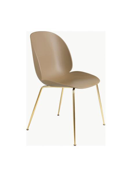 Sedia in plastica Beetle, Gambe: acciaio rivestito, Seduta: beige opaco Gambe: ottone, Larg. 56 x Prof. 58 cm