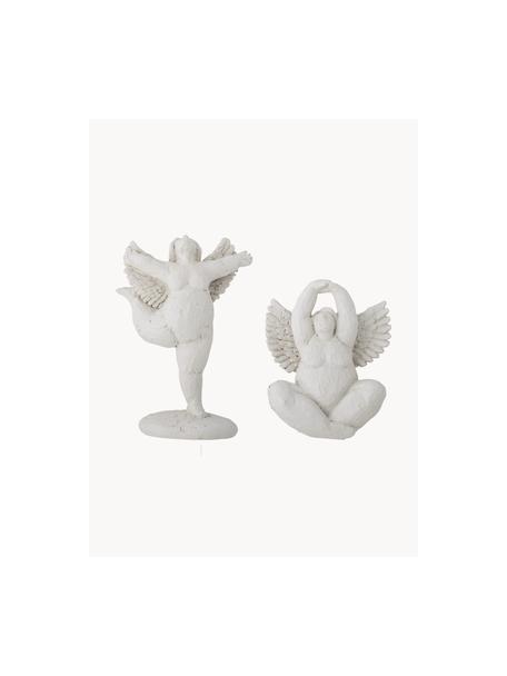 Set de figuras decorativas ángeles Hadessa, 2 uds., Poliresina, Blanco, Set de diferentes tamaños