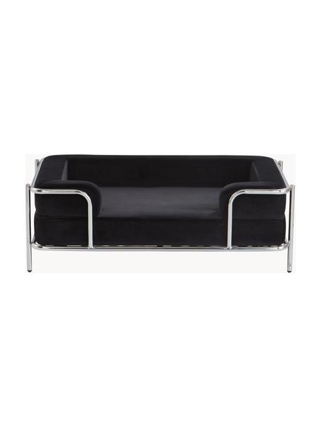 Cama para mascotas de terciopelo Fldo, Tapizado: terciopelo (100% poliéste, Estructura: metal cromado, Negro, plateado, An 83 x F 52 cm