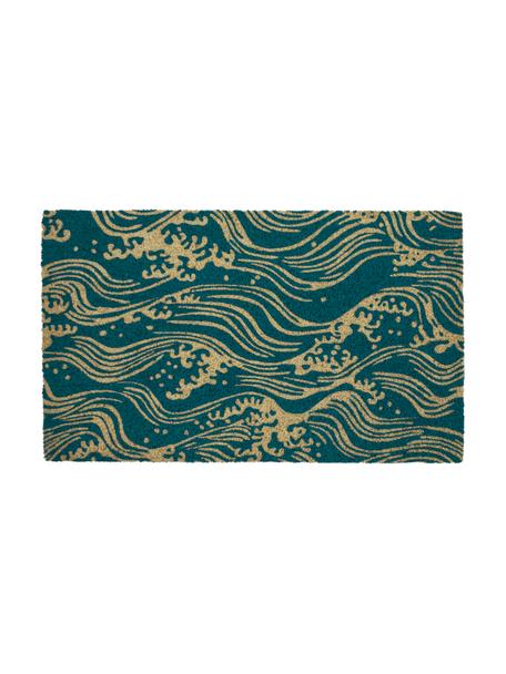 Felpudo Waves, Fibras de coco, Turquesa, beige, An 45 x L 75 cm