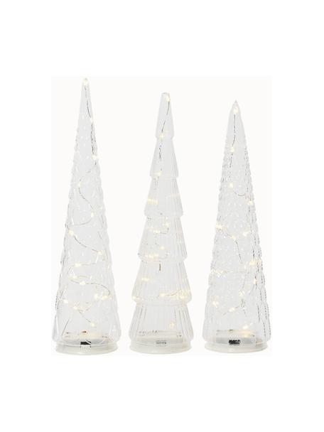 Set de árboles de Navidad LED Cristal, 3 uds, a pilas con temporizador, Vidrio, Transparente, Ø 9 x Al 35 cm