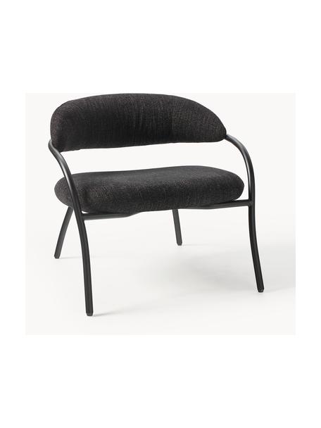 Bouclé loungefauteuil Dodo, Bekleding: bouclé (80% polyester, 20, Poten: metaal, Bouclé zwart, glanzend zwart, B 74 x D 70 cm