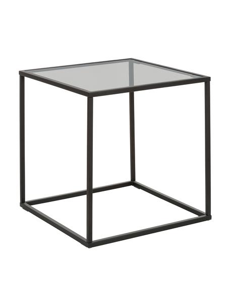 Odkládací stolek se skleněnou deskou Maya, Deska stolu: tónované černé sklo Rám: matná černá, Š 45 cm, V 50 cm