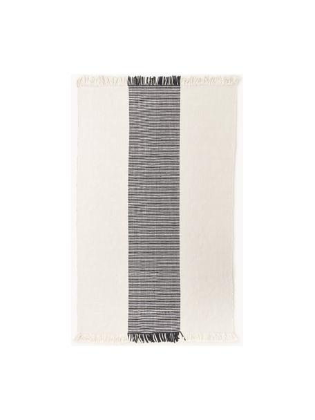 Handgetufte laagpolige loper Kami met franjes, 100% polyester, GRS-gecertificeerd, Gebroken wit, zwart, B 200 x L 300 cm (maat L)