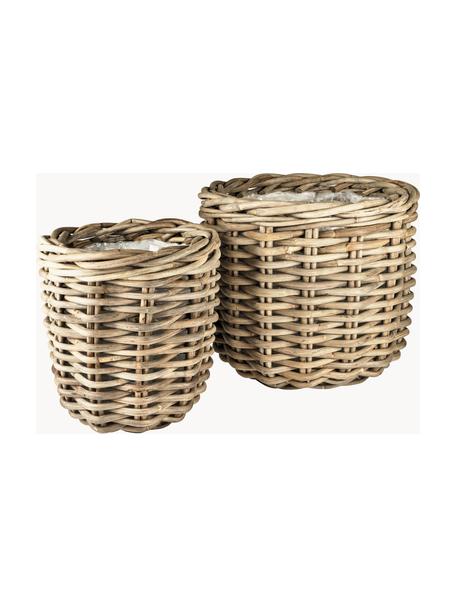 Plantenpottenset Vida van rotan, 2-delig, Rotan, Beige, Set met verschillende formaten