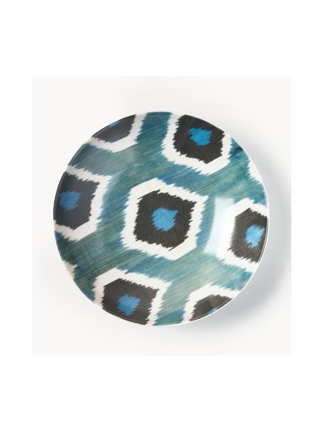 Plat de service en porcelaine fait main Ikat, Porcelaine, Bleu pétrole, noir, blanc, Ø 22 cm