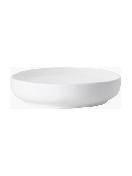 Porte-savon à surface veloutée Ume, Grès cérame recouvert d'une surface Soft-touch (plastique), Blanc, Ø 12 x haut. 3 cm