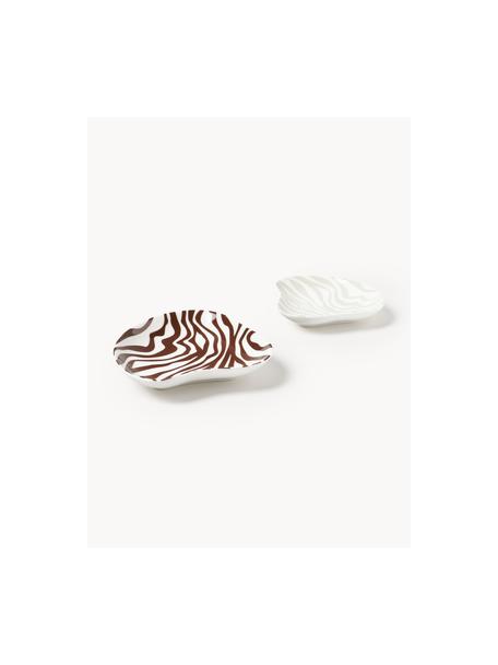 Set de bandejas decorativas de porcelana Zella, 2 uds., Cerámica, Marrón oscuro, blanco Off White, blanco, Set de diferentes tamaños