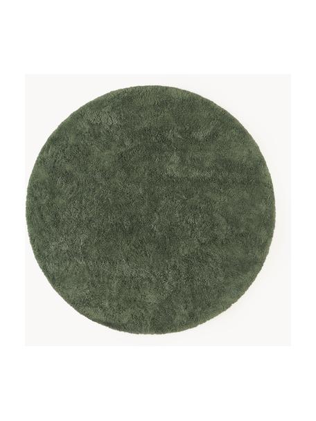 Tapis rond moelleux à poils longs Leighton, Microfibre (100 % polyester, certifié GRS), Vert foncé, Ø 200 cm (taille L)