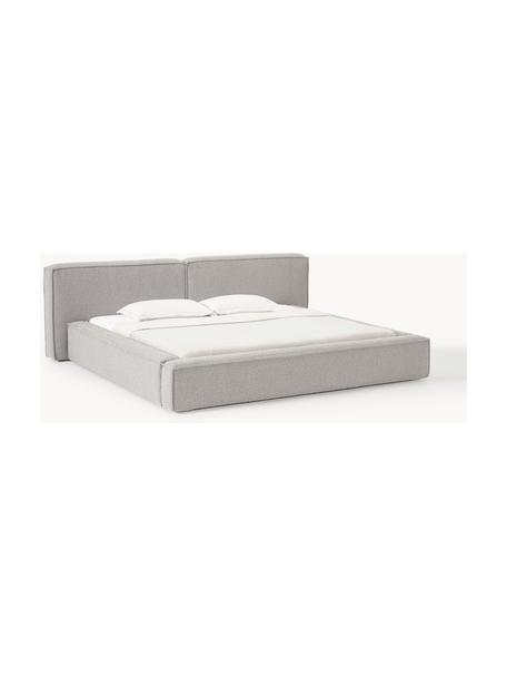 Cama tapizada en tejido bouclé Lennon, Funda: Bouclé (80% poliéster, 20, Estructura: madera de pino maciza con, Patas: madera, plástico Este pro, Bouclé gris, An 268 x L 243 cm (colchón 200 x 200 cm)