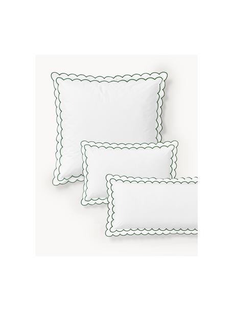 Taie d'oreiller en percale de coton avec ourlet ondulé Atina, Blanc, vert foncé, larg. 50 x long. 70 cm