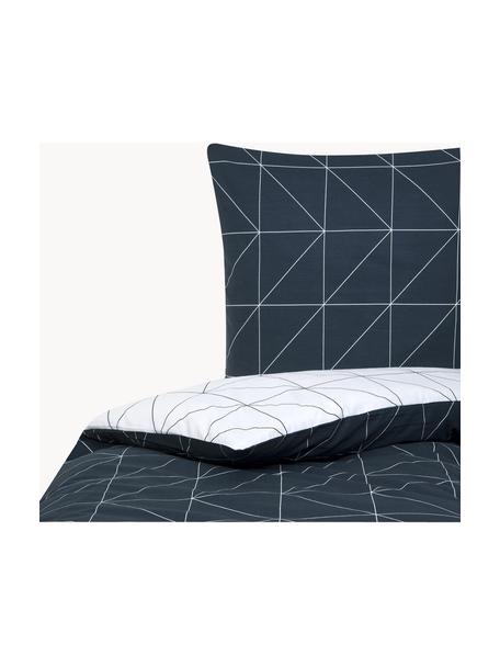Funda nórdica doble cara de algodón Marla, Azul marino y blanco estampado, Cama 90 cm (150 x 220 cm)