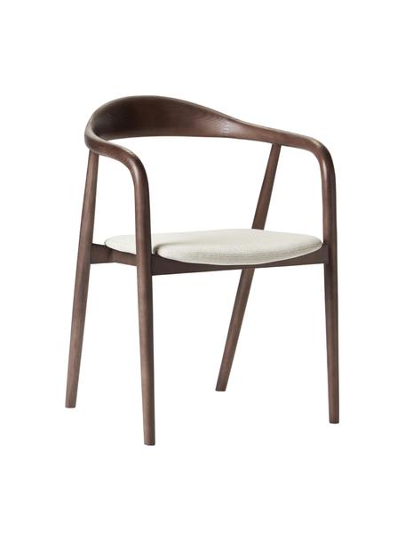 Silla con reposabrazos de madera con asiento tapizado Angelina, Tapizado: poliéster Alta resistenci, Estructura: madera de fresno con cert, Tejido blanco crema, madera de fresno oscura, An 57 x Al 80 cm