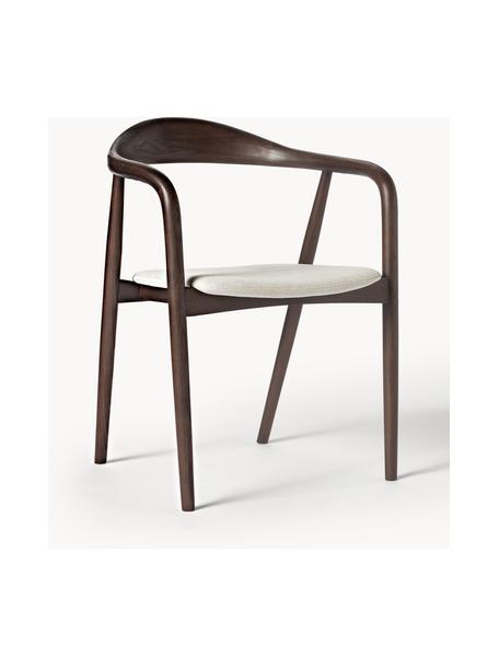 Chaise en bois avec coussin d'assise Angelina, Tissu blanc crème, bois de frêne foncé, larg. 57 x haut. 80 cm