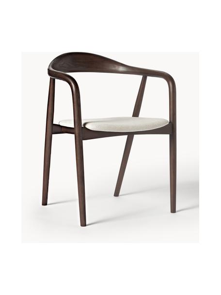 Sedia in legno con braccioli e cuscino Angelina, Rivestimento: poliestere Il rivestiment, Struttura: legno di frassino, certif, Tessuto bianco crema, legno di frassino scuro, Larg. 57 x Alt. 80 cm