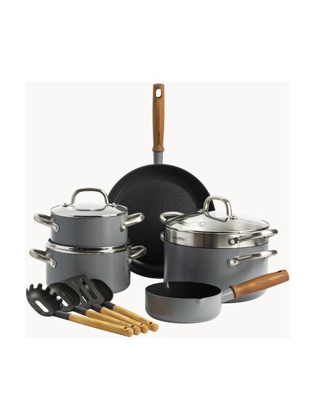 Kookset Mayflower Pro met antiaanbaklaag, set van 10, Lichtgrijs, essenhout, Set met verschillende formaten
