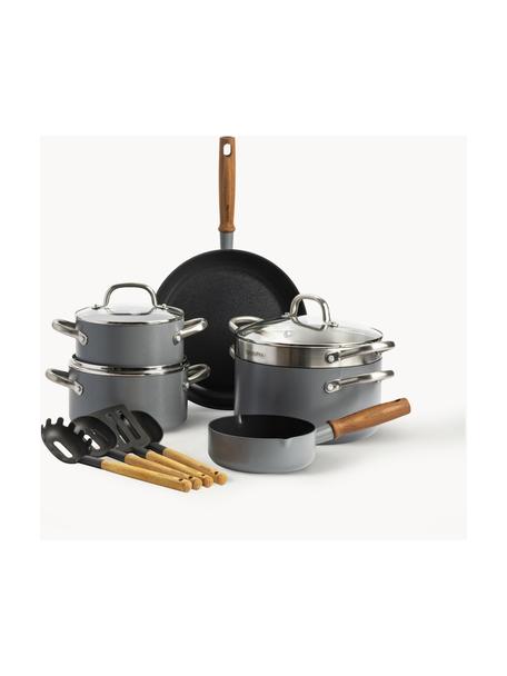 Batterie de cuisine avec revêtement antiadhésif Mayflower Pro, 10 élém., Gris foncé, foncé bois, Lot de différentes tailles