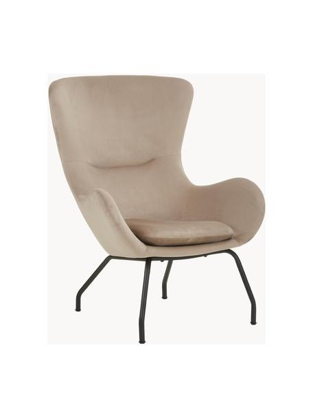 Fauteuil à oreilles en velours avec pieds en métal Wing, Velours beige, larg. 75 x prof. 85 cm