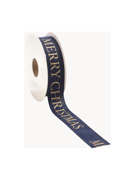 Ruban cadeau Textire, Polyester, Bleu foncé, couleur dorée, larg. 3 x long. 1,5 m