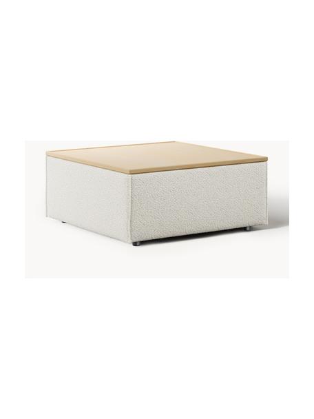 Sofa-Hocker Lennon aus Bouclé mit Stauraum, Bezug: Bouclé (80 % Polyester, 2, Tablett: Eichenholz, Spannplatte m, Gestell: Spanplatte, mitteldichte , Füße: Kunststoff Dieses Produkt, Bouclé Off White, helles Eichenholz, B 88 x T 88 cm